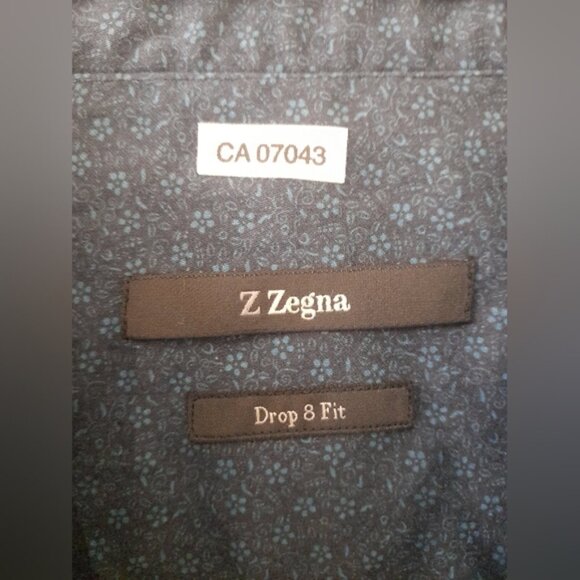 Z Zegna - Mens Floral Casual Button Down Shirt - Blue - 15 3/4 - Picture 5 of 10